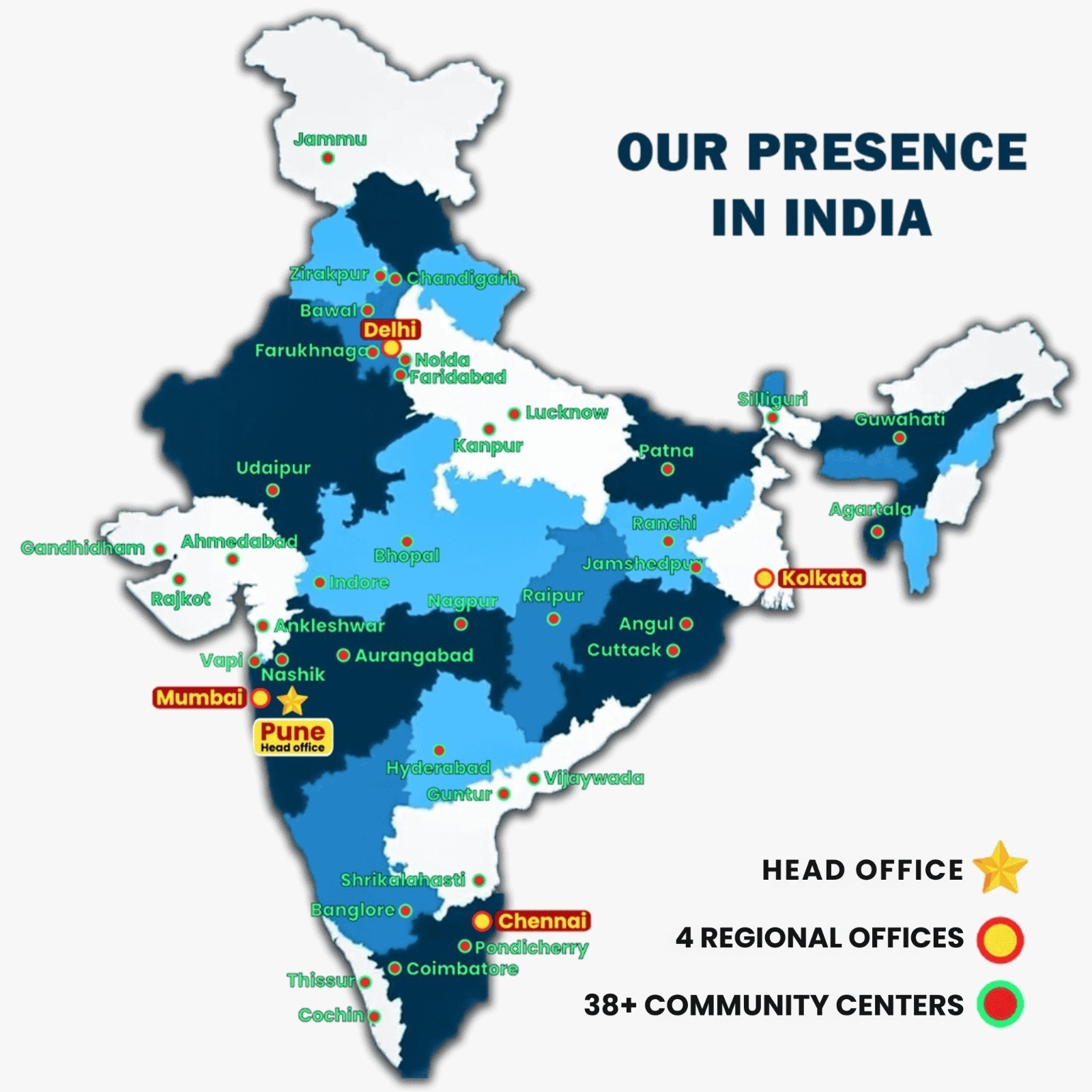 Map showing Abhi Foundation's reach